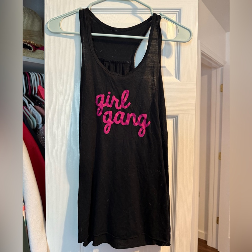 Black Tank Top with Pink 'Girl Gang' Text